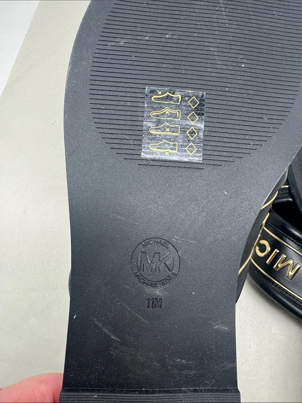 MK MICHAEL KORS GIDEON SLIDE WOMEN'S SHOES SIZE 11 CRISS CROSS GOLD BLACK SANDAL